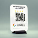Google Bewertungen Acrylglas Tischaufsteller weiß mit Logoaufdruck personaliserbar DIN A5