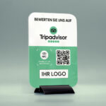 Bewerten Sie uns auf Tripadvisor NFC Tischaufsteller aus Acrylglas - personalisierbar.