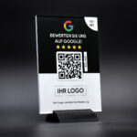 Google Bewertung NFC Aufsteller aus Acrylglas. Personaliserbar mit Ihrem Logo.